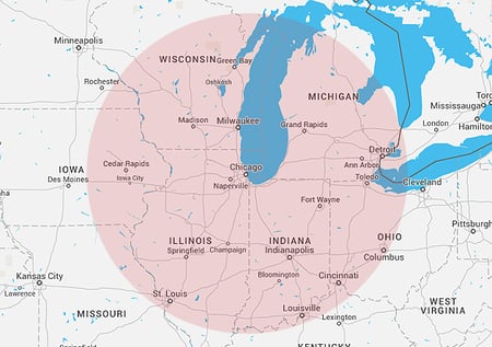 300 mile radius of chicago