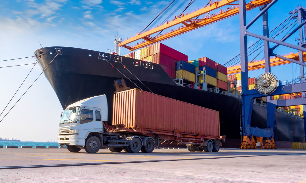 Freight ship and truck